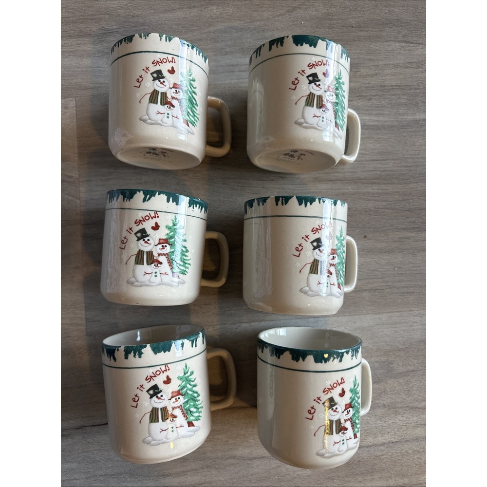 VTG Atico Let It Snow Coffee Mugs Cups Set of 6 Christmas Snowmen Holiday 1998